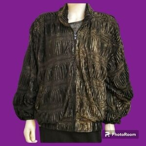 VTG JUST FOR YOU Glam Rock Two-Tone Gunmetal Metallic Ruched Swishy Jacket